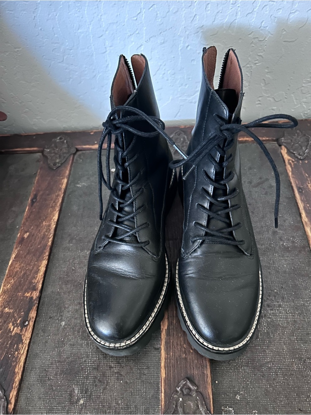 Madewell Black Leather Lace-Up Ankle Boots